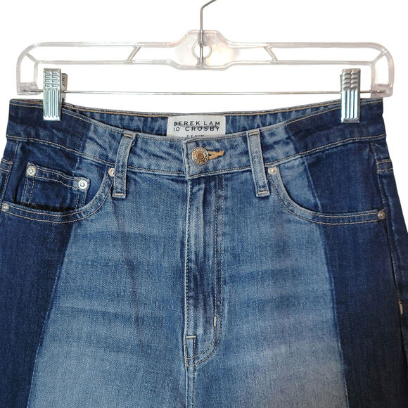 Derek Lam Kate High Rise Ankle Straight Denim Jean Colorblock Blue Designer 29 - Picture 5 of 15